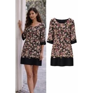 Karl Lagerfeld Paris Black Floral Bell Sleeve Sheath Dress